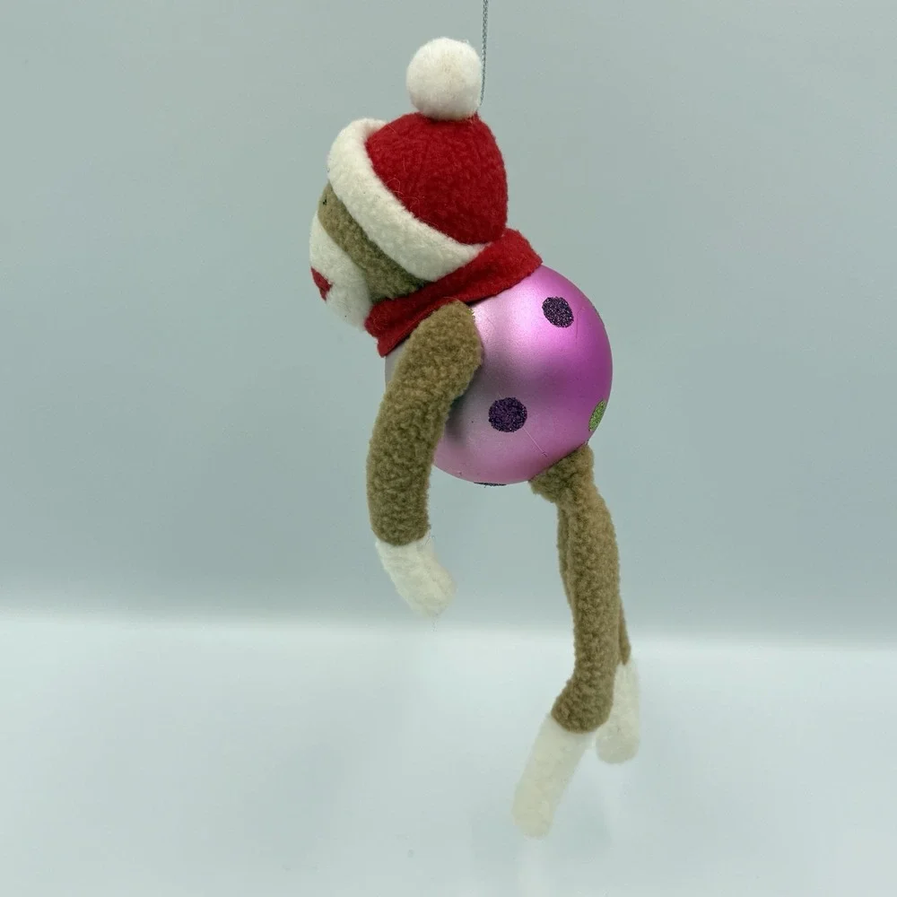 Lot of 3 Monkey‎ Ornaments Christmas Holiday Tree Sock Monkey Hanging